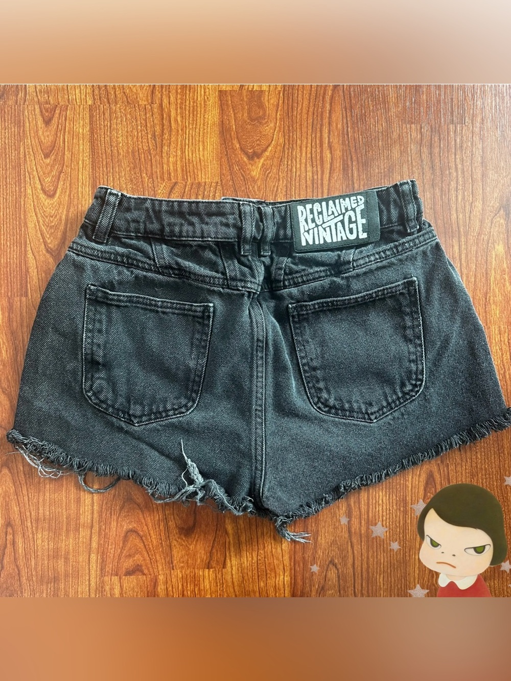 Reclaimed Vintage Washed Black Denim High-Rise Cutoff Shorts